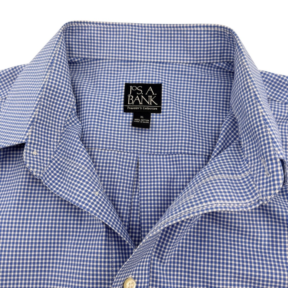Jos. A. Bank Dress Shirt Men XL Blue Gingham Plaid Traveler Casual Workwear - Picture 4 of 8